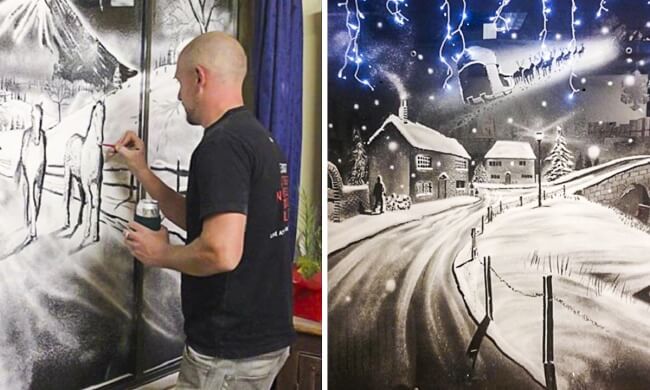 Artist creates a Christmas miracle on windows of a children’s hospital