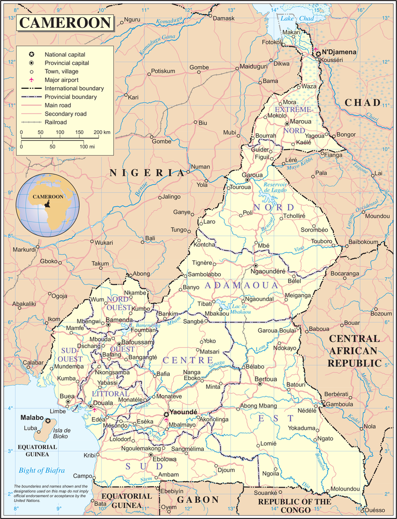 Map of Cameroon.